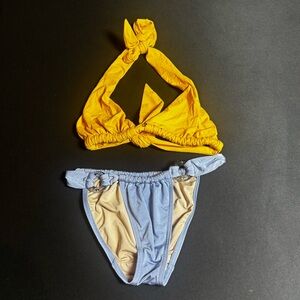 Yellow & Light Blue Women's Two-Piece Bikini Set